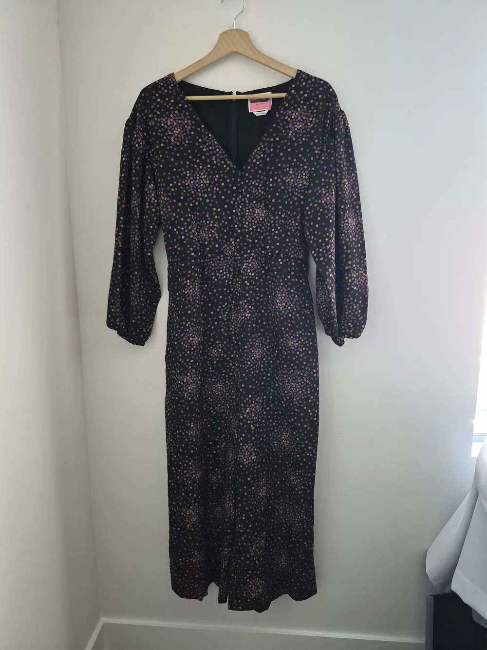 kate spade Black Pink Gold Polka Dot V-Neck Jumpsuit Size 2